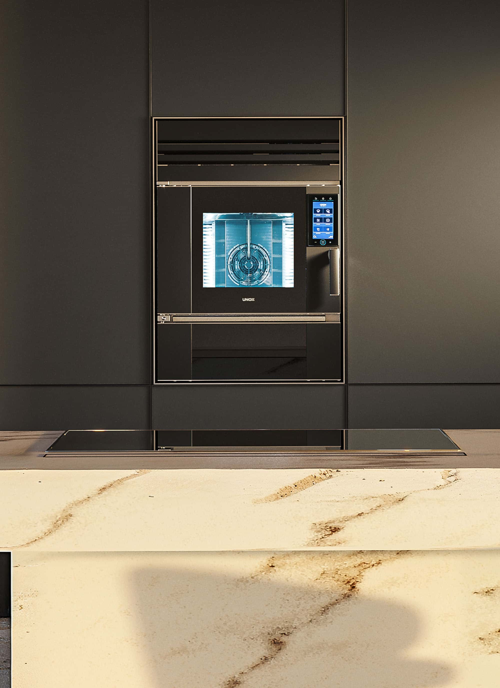 Unox Casa SuperOven Model 1S compact luxury smart oven in matte black finish and modern Italian styling