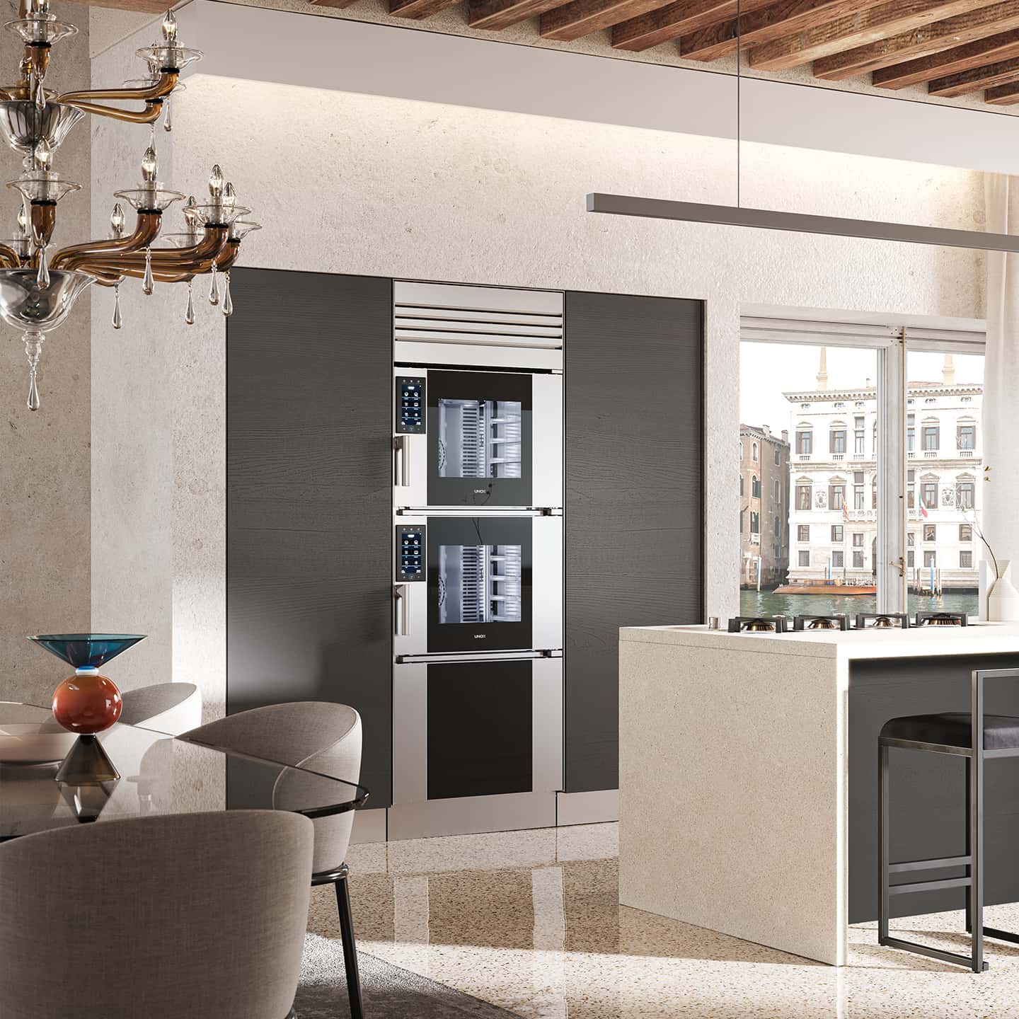 Cucina di design a Venezia con forno di lusso Model 1 della collezione SuperOven di Unox Casa