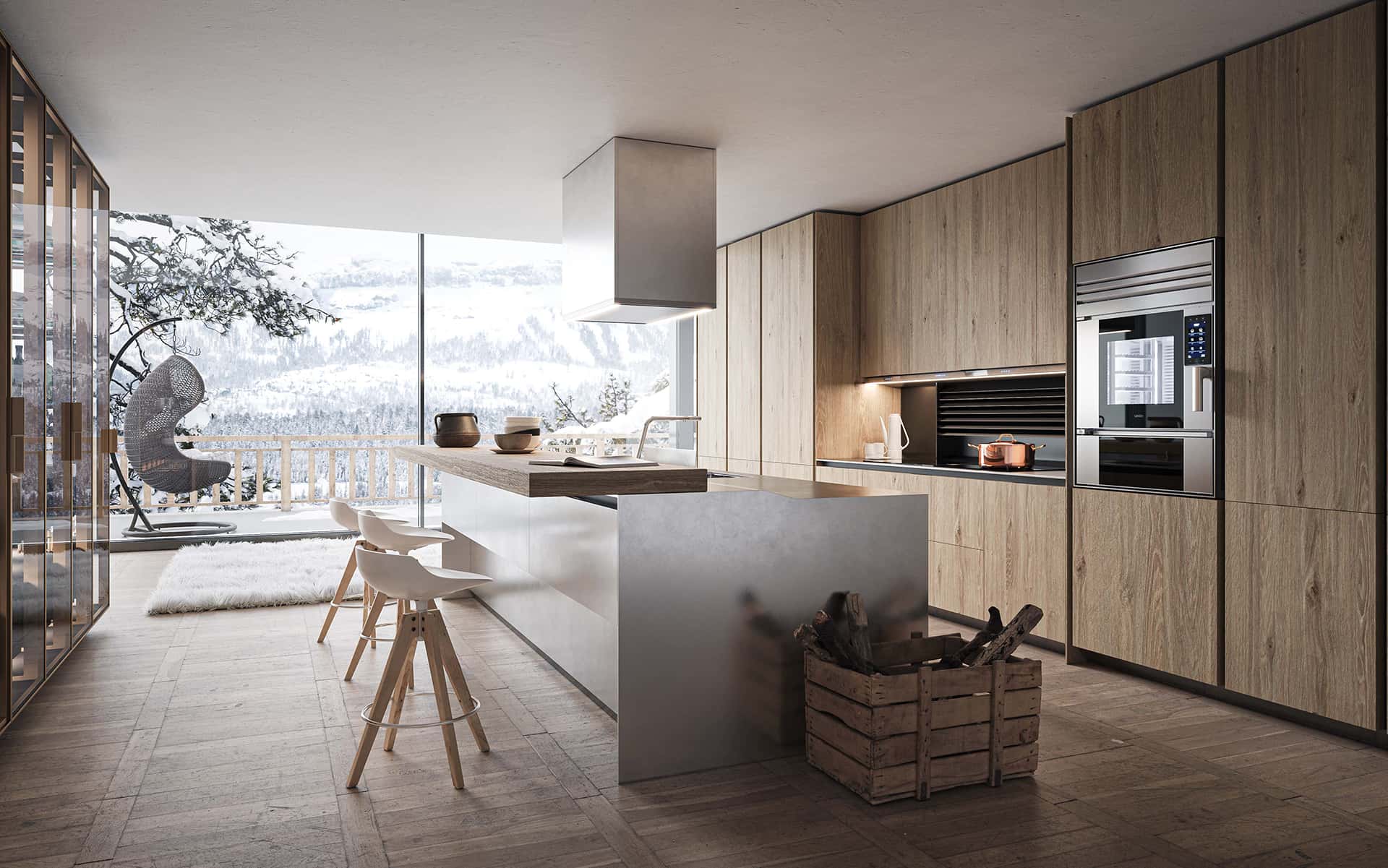 Forno smart Unox Casa nella cucina di lusso di uno chalet di montagna a Cortina D'Ampezzo