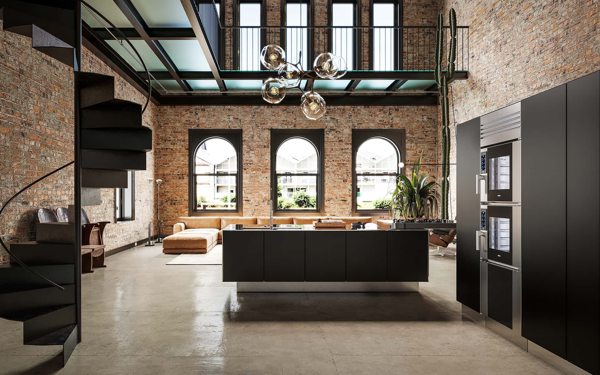 Cucina in stile industrial in un loft ad Amsterdam con forno smart SuperOven di Unox Casa