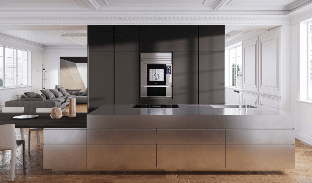 Model 1S in a elegant stainless steel kitchen in Paris