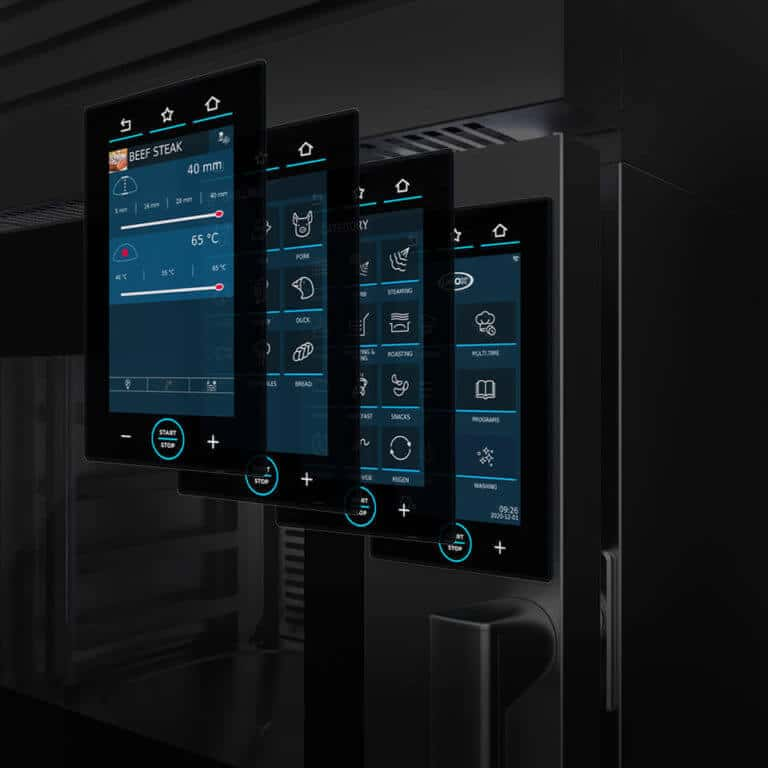 Panneau de commande numérique des fours intelligents d'Unox Casa avec la fonction multi.time
